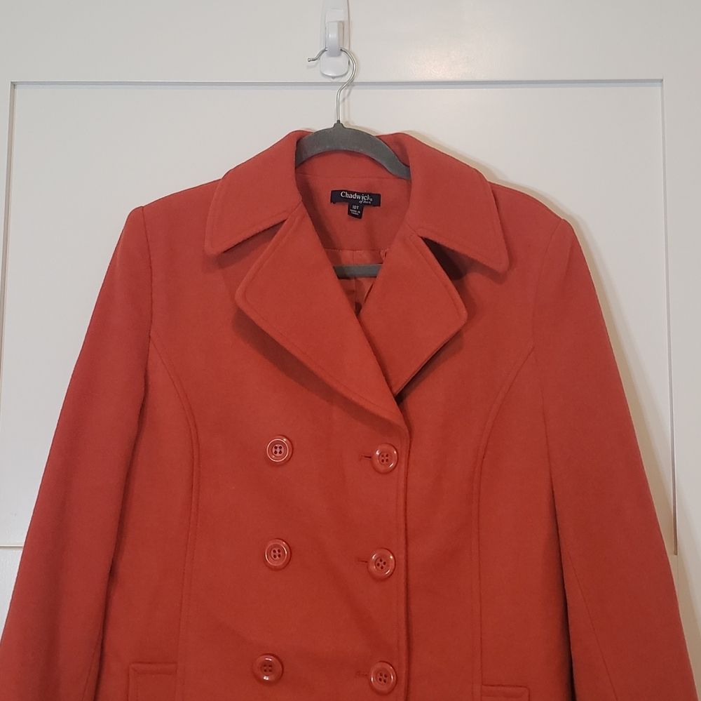 Chadwicks Wool Blend Pea Coat Double Breasted Size 10P Pockets Orange - Picture 2 of 16